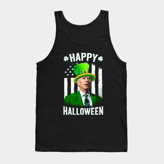 Biden St Patricks Day Happy Halloween Irish American Flag Tank Top by petemphasis